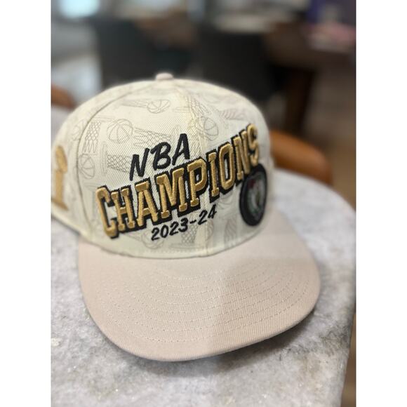 New Era Boston Celtics 2023-24 NBA Champions Snapback Hat Beige Script OSFM - Picture 5 of 6